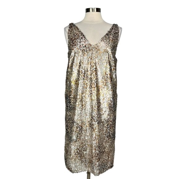 Josie Natori Womens Metallic Sequin Sleeveless V Neck Cocktail Dress size 10 - Picture 1 of 13